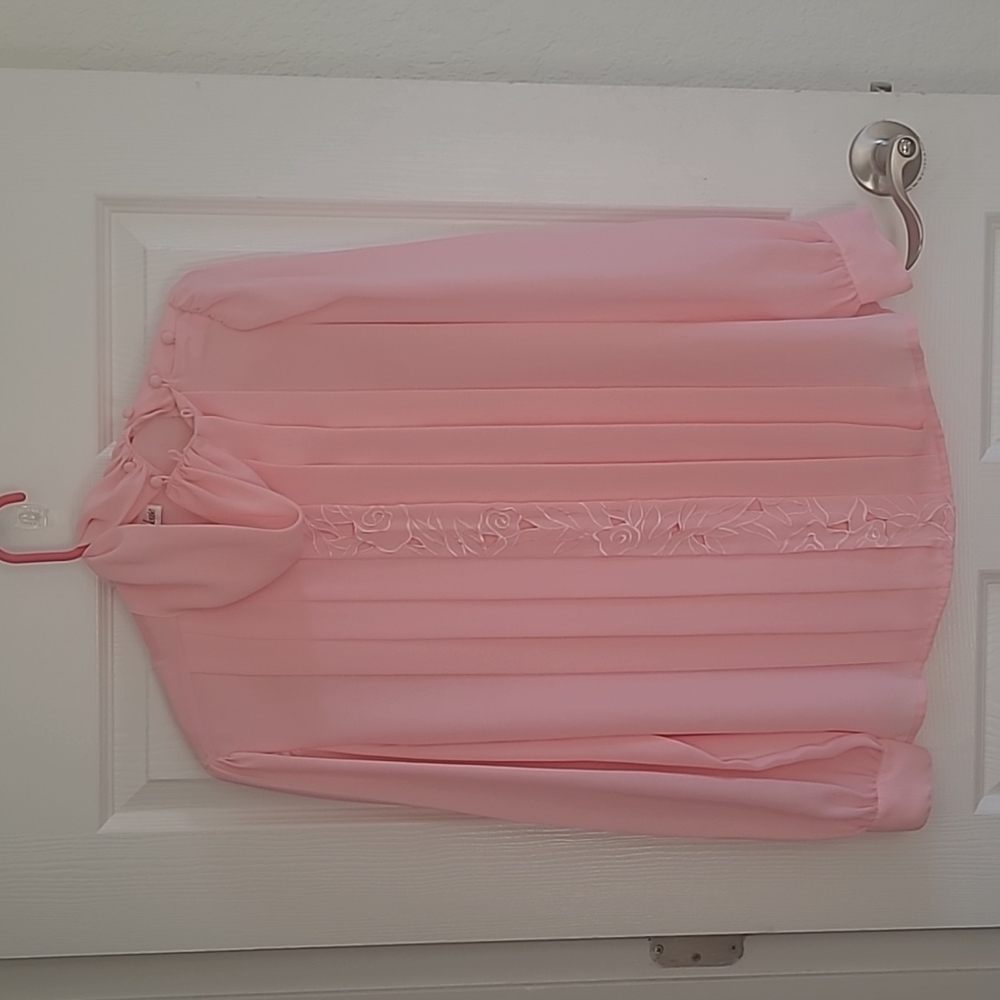 Pale Pink Vintage Pleated Turtleneck Blouse